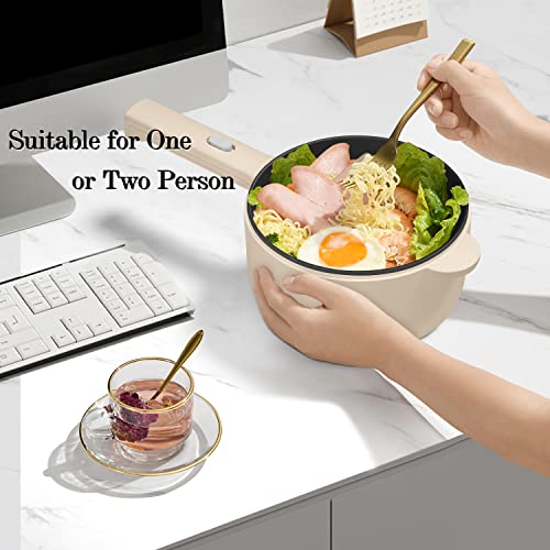 Dezin Electric Hot Pot, 1.8L Non-Stick Sauté Pan, Rapid Noodles Cooker, Mini Pot for Steak, Egg, Fried Rice, Ramen, Oatmeal, Soup with Power Adjustment, College Dorm Room Essential(Egg Rack Included)