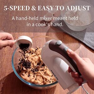 DmofwHi Hand Mixer Electric,5-Speed Mixer Electric Handheld with 6 Stainless Steel Accessories and Storage Case, Electric Mixer for Cake, Cream, Brownies(White)