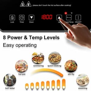 Portable Induction Cooktop AMZCHEF Induction Burner Cooker With Ultra Thin Body, Low Noise Hot Plate With 1800W Sensor Touch Single Electric Cooktops Countertop Stove With 8 Temperature & Power Levels, 3-hour Timer, Safety Lock