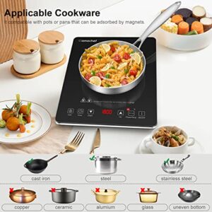 Portable Induction Cooktop AMZCHEF Induction Burner Cooker With Ultra Thin Body, Low Noise Hot Plate With 1800W Sensor Touch Single Electric Cooktops Countertop Stove With 8 Temperature & Power Levels, 3-hour Timer, Safety Lock