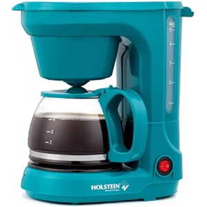 holstein housewares – 5-cup compact coffee maker, teal – convenient and user friendly with auto pause and serve functions