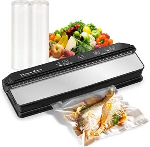 vacuum sealer machine, automatic vacuum air sealing system for food savers, food sealer with dry & moist food preservation modes, built-in cutter 15 bags starter kit lab tested easy to clean led indicator lights
