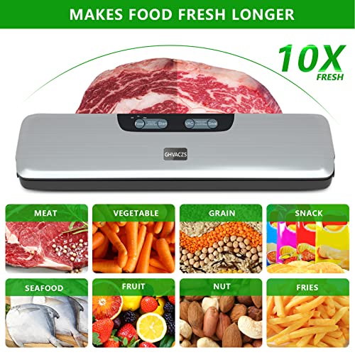 Vacuum Sealer Machine, GHVACZS Lightweight Food Vacuum Sealer Compact Machine for Food Preservation, Automatic Food Sealer Saver Vacuum Machine Easy to Use, Clean and Storage for Home Kitchen (GHVACZS Silver)