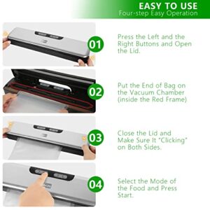 Vacuum Sealer Machine, GHVACZS Lightweight Food Vacuum Sealer Compact Machine for Food Preservation, Automatic Food Sealer Saver Vacuum Machine Easy to Use, Clean and Storage for Home Kitchen (GHVACZS Silver)