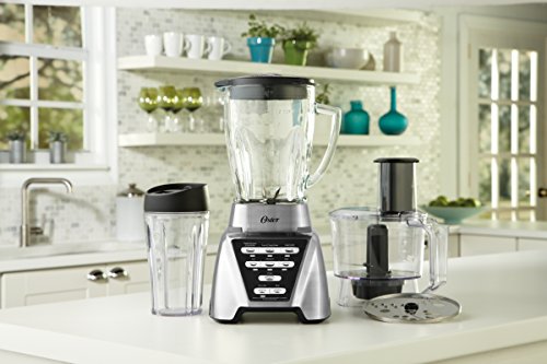 Oster Blender | Pro 1200 with Glass Jar, 24-Ounce Smoothie Cup and Food Processor Attachment, Brushed Nickel - BLSTMB-CBF-000