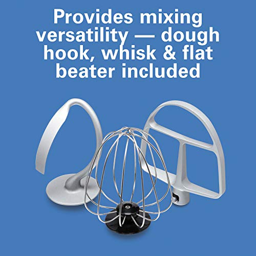 Hamilton Beach Electric Stand Mixer, 4 Quarts, Dough Hook, Flat Beater Attachments, Splash Guard 7 Speeds with Whisk, Black