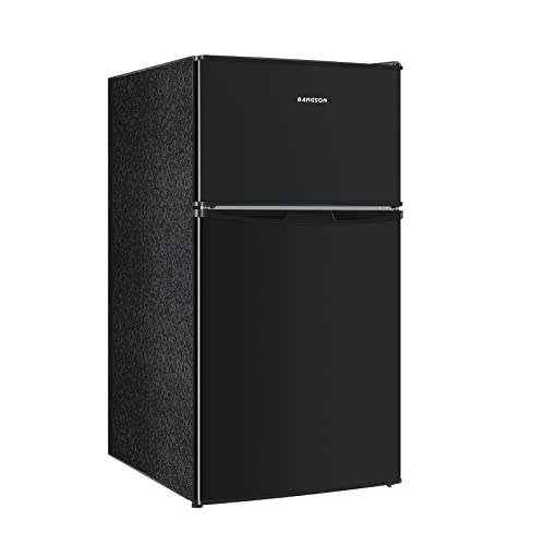 BANGSON Mini Fridge with Freezer, 3.2 Cu.Ft, Low Noise, Energy Saving, 5 Settings Temperature Adjustable, 2 Door Mini Fridge for Bedroom Office and Dorm, (Black)