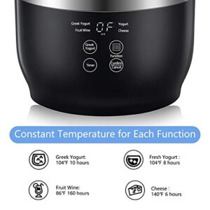 Bear Yogurt Maker, Greek Yogurt Maker Machine with Strainer and Timer Control, Yogurt Maker with Stainless Steel Inner Pot, Automatic Digital Yogurt Maker with 2 Glass Jars 1 Quart for Home Organic Yogurt, Cheese Maker, Fruit Wine Maker, Black (black)