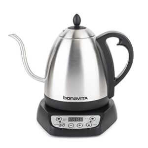 bonavita 1l digital variable temperature gooseneck electric kettle for coffee brew and tea precise pour control, 6 preset temps, café or home use, 1000 watt, stainless steel