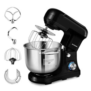 shardor stand mixer, 6-speed with pulse tilt-head food mixer, kitchen electric mixer with dough hook, wire whip & beater, 4.8 qt stainless steel bowl, splash guard, black