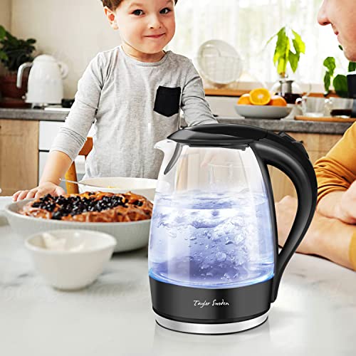 Taylor Swoden Electric Kettle 1.7L Glass Electric Tea Kettle, 1500W Hot Water Kettle Electric Cordless Water Boiler & Heater with LED Light, Auto Shut-Off & Boil-Dry Protection, BPA Free, Black