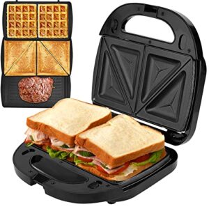 orfeld sandwich maker, waffle maker, panini press grill 3 in 1, with non-stick removable plates, fast and even heating, portable handle, led indicator lights, for breakfast and christmas gift, silver