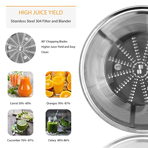 Juicer, Bagotte Centrifugal Juicer, 65mm Wide Feed Chute Juicer Machines for Whole Fruit and Vegetable, High Juice Yield Dual-Speed Juice Extractor with 304 Stainless Steel, BPA-Free, Easy to Clean