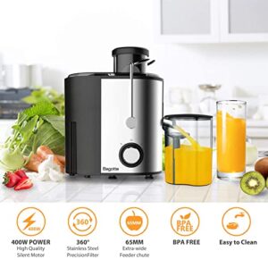 Juicer, Bagotte Centrifugal Juicer, 65mm Wide Feed Chute Juicer Machines for Whole Fruit and Vegetable, High Juice Yield Dual-Speed Juice Extractor with 304 Stainless Steel, BPA-Free, Easy to Clean