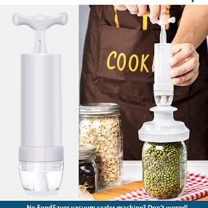 Mason Jar Vacuum Sealer Kit for FoodSaver - Food Saver Glass Jars Sealer Attachment With Accessory Hose and Manual Portable Vacuum Pump for Ball 4PCS Wide & Regular Mouth Lids