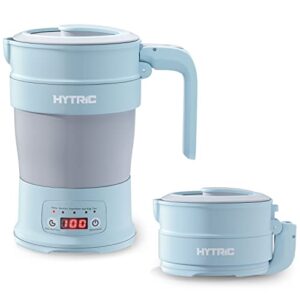 hytric travel electric kettle, 700ml foldable small electric kettle bpa-free, portable electric kettle with multifunctional panel, collapsible hot water kettle with keep warm & delay start, 110v blue