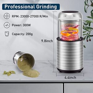 Bear Coffee Grinder, Spice Grinder, 300W Powerful Electric Herb Grinder with 200g Removable Cup for Spices, Pollen, Herb,and Coffee Beans, with Cleaning Brush