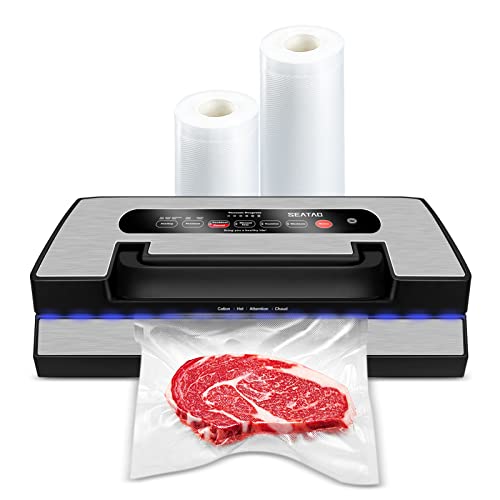 SEATAO VH5188 Automatic Vacuum Sealer Machine, 90kPa Multifunction Commercial Vacuum Food Sealer For Food Preservation, Dry & Moist & Food & Extended Modes, Starter Kit with Built-in Roll Storage & Cutter, Handle Locked Design, LED lights, Double Seal