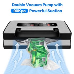 SEATAO VH5188 Automatic Vacuum Sealer Machine, 90kPa Multifunction Commercial Vacuum Food Sealer For Food Preservation, Dry & Moist & Food & Extended Modes, Starter Kit with Built-in Roll Storage & Cutter, Handle Locked Design, LED lights, Double Seal