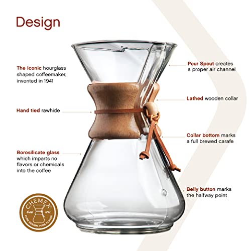 Chemex Classic Series, Pour-Over Glass Coffeemaker, 10 Cup - Exclusive Packaging