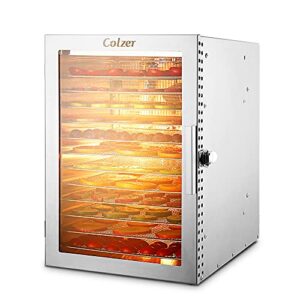 colzer food dehydrator 12 stainless steel trays, food dryer for fruit, meat, beef, jerky, herbs, with adjustable timer and temperature control