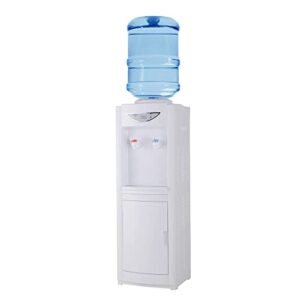 water cooler dispenser for 5 gallon bottles, top loading hot & cold water freestanding electric water cooler machine with child safety lock perfect for home office w/storage cabinet, white