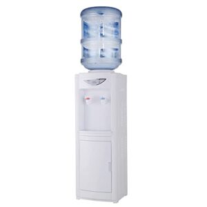 Water Cooler Dispenser for 5 Gallon Bottles, Top Loading Hot & Cold Water Freestanding Electric Water Cooler Machine with Child Safety Lock Perfect for Home Office w/Storage Cabinet, White