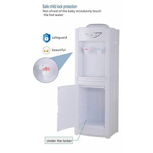 Water Cooler Dispenser for 5 Gallon Bottles, Top Loading Hot & Cold Water Freestanding Electric Water Cooler Machine with Child Safety Lock Perfect for Home Office w/Storage Cabinet, White