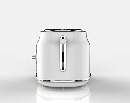 Frigidaire ETO102-WHITE, 2 Slice Toaster, Retro Style, Wide Slot for Bread, English Muffins, Croissants, and Bagels, 5 Adjustable Toast Settings, Cancel and Defrost, 900w, White