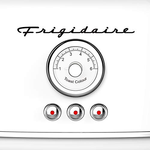 Frigidaire ETO102-WHITE, 2 Slice Toaster, Retro Style, Wide Slot for Bread, English Muffins, Croissants, and Bagels, 5 Adjustable Toast Settings, Cancel and Defrost, 900w, White