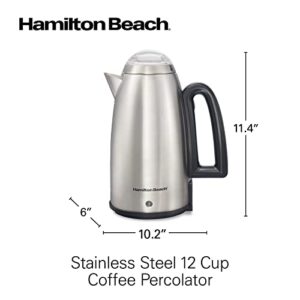 Hamilton Beach 12 Cup Electric Percolator Coffee Maker with Cool Touch Handle, Easy Pour Spout, Stainless Steel (40614RN)