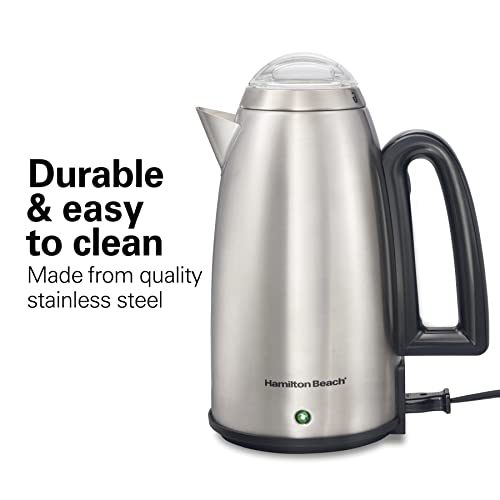 Hamilton Beach 12 Cup Electric Percolator Coffee Maker with Cool Touch Handle, Easy Pour Spout, Stainless Steel (40614RN)