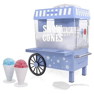 nostalgia vintage countertop snow cone machine – slushie machine – shaved ice machine and crushed ice maker – makes 20 icy treats, includes 2 reusable plastic cups & ice scoop – blue