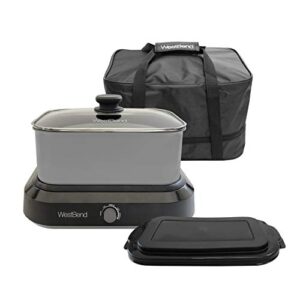 West Bend 87905 Slow Cooker Large Capacity Non-stick Variable Temperature Control Includes Travel Lid and Thermal Carrying Case, 5-Quart, Silver