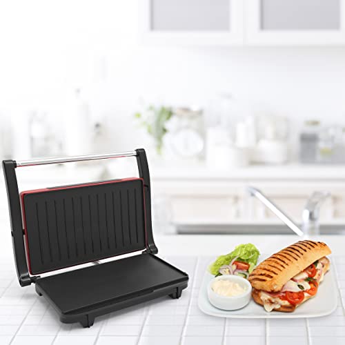 Chef Buddy Gourmet (Red) Panini Press – Sandwich Maker with Nonstick Plates – Indoor Countertop Cooking Burgers, Steak, Grilled Cheese, 9.5" x 10.5" x 3