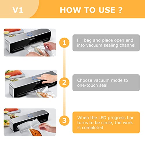 FRESKO Food Vacuum Sealer Machine, Compact but Powerful Full Automatic Food Sealer, Air Sealing System with Easy to Use, Dry & Moist Fresh Modes for All Food Saving Need, Sous Vide, Meal Prep