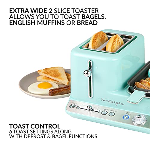 Nostalgia Classic Retro 3-in-1 Breakfast Station, 2-Wide Slot Toaster With Adjustable Toasting Control, Non-Stick Griddle, 6 Capacity Egg Cooker With Lid