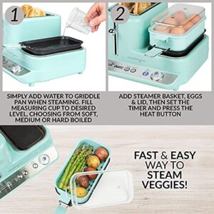 Nostalgia Classic Retro 3-in-1 Breakfast Station, 2-Wide Slot Toaster With Adjustable Toasting Control, Non-Stick Griddle, 6 Capacity Egg Cooker With Lid