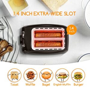 Toaster 2 Slice Wide Slots Best Rated Prime Toasters, Compact Stainless Steel Bread Toaster with Reheat/Defrost/Cancel Functions, 7-Shade Control & Removable Crumb Tray, Black, UL Certificated