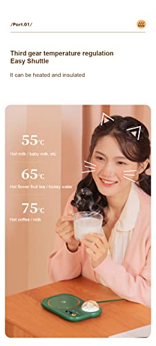 UUPOI Smart Coffee Mug Warmer, Coffee Cup Heater with Cute Cat Night Light, Auto Shut Off, 3 Temperature Setting LED Display, Electric Beverage Warmer Plate for Coffee Tea Milk Cocoa and etc., White