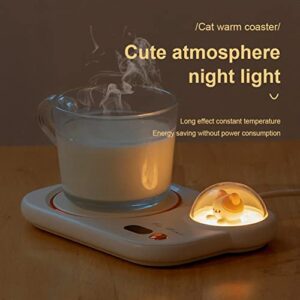 UUPOI Smart Coffee Mug Warmer, Coffee Cup Heater with Cute Cat Night Light, Auto Shut Off, 3 Temperature Setting LED Display, Electric Beverage Warmer Plate for Coffee Tea Milk Cocoa and etc., White