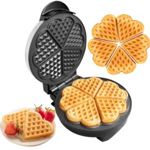 Heart Waffle Maker - Makes 5 Heart-Shaped Waffles - Non-Stick Baker for Easy Cleanup, Electric Waffler Griddle Iron w Adjustable Browning Control- Special Breakfast for Loved Ones or Mothers Day Gift