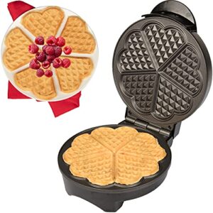 Heart Waffle Maker - Makes 5 Heart-Shaped Waffles - Non-Stick Baker for Easy Cleanup, Electric Waffler Griddle Iron w Adjustable Browning Control- Special Breakfast for Loved Ones or Mothers Day Gift