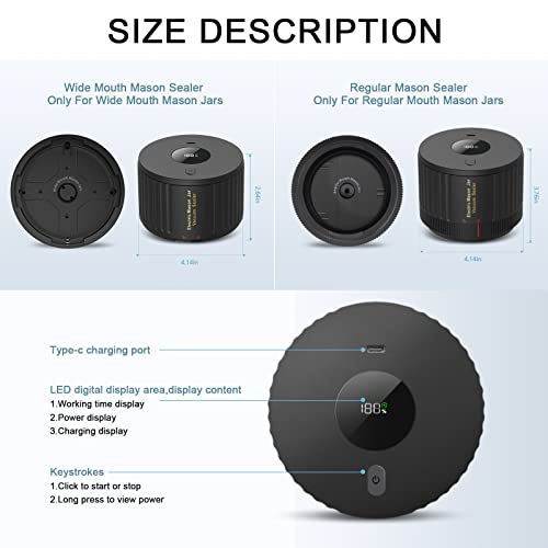 Electric Mason Jar Vacuum Sealer Kit, Vacuum Pump for Wide Mouth and Regular Mouth Mason Jars, Food Vacuum Sealer for Food Storage and Fermentation