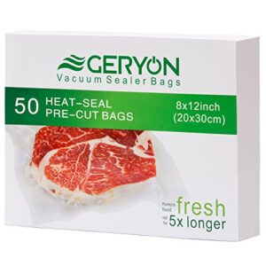 GERYON Vacuum Sealer Bags, Pre-Cut Food Sealer Bags Quart Size 8"x12" for Food Storage & Sous Vide Cooking, 50 Count