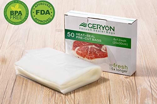 GERYON Vacuum Sealer Bags, Pre-Cut Food Sealer Bags Quart Size 8"x12" for Food Storage & Sous Vide Cooking, 50 Count