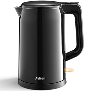 Electric Kettle 1.7L, Aylion 100% Stainless Steel Interior Double Wall Electric Tea Kettle, 1500W Fast Heating, Auto Shut-Off & Boil Dry Protection, BPA Free, LED Indicator, Black