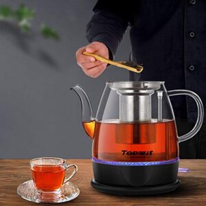 Topwit Electric Kettle Glass, Electric Tea Kettle Dual Purpose Design, BPA-Free Coffee Kettle, 1L Pour Over Hot Water Kettle with Removable Stainless Steel Infuser, Auto-shut Off & Boil-dry Protect