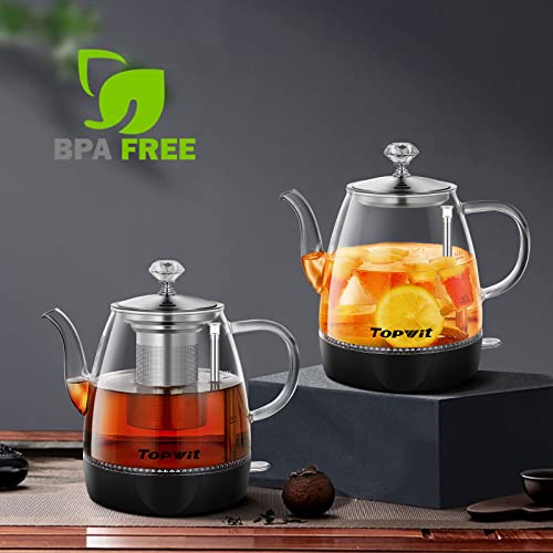 Topwit Electric Kettle Glass, Electric Tea Kettle Dual Purpose Design, BPA-Free Coffee Kettle, 1L Pour Over Hot Water Kettle with Removable Stainless Steel Infuser, Auto-shut Off & Boil-dry Protect