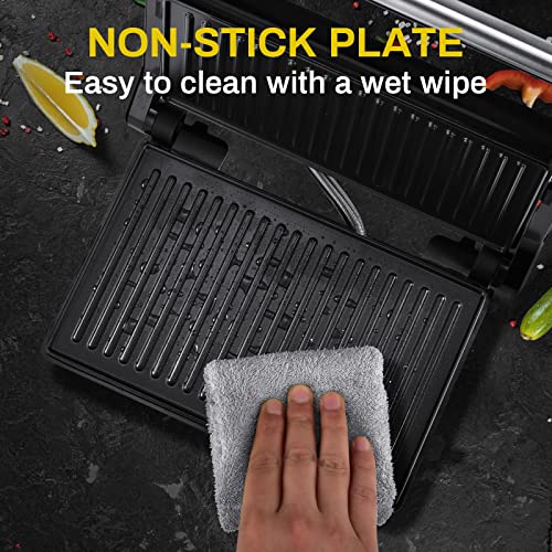 MONXOOK Panini Press Sandwich Maker, Non-Stick Coated Plates (9.06INx5.63IN), Opens 180 Degrees, 1000W Sandwich Press, Contact Indoor Grill with Locking Lid, Black